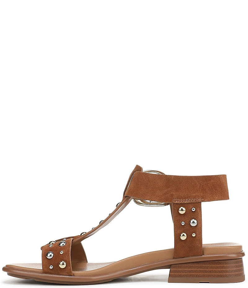 Naturalizer Brandy Suede Stud Big Buckle Hardware T-Strap Ankle Wrap Sandals