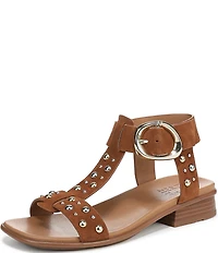 Naturalizer Brandy Suede Stud Big Buckle Hardware T-Strap Ankle Wrap Sandals