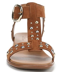 Naturalizer Brandy Suede Stud Big Buckle Hardware T-Strap Ankle Wrap Sandals