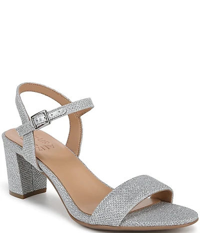 Naturalizer Bristol Metallic Fabric Ankle Strap Block Heel Dress Sandals