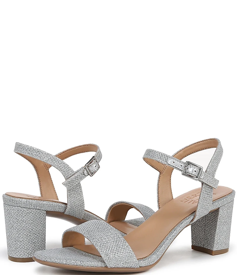 Naturalizer Bristol Metallic Fabric Ankle Strap Block Heel Dress Sandals