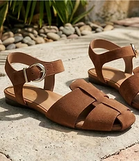 Naturalizer Cleo Suede Buckle Hardware Ankle Wrap Sandals