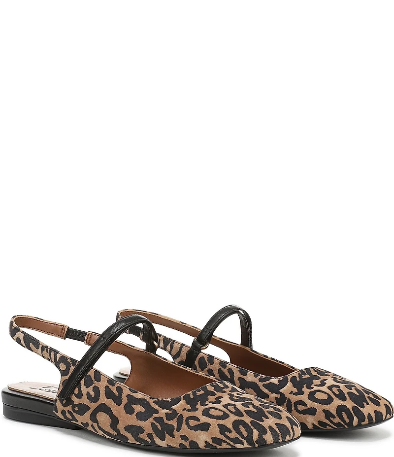 Naturalizer Connie Leopard Suede Slingback Mary Jane Square Toe Ballet Flats