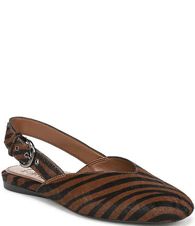 Naturalizer Crystal Zebra Print Calf Hair Slingback Square Toe Ballet Flats