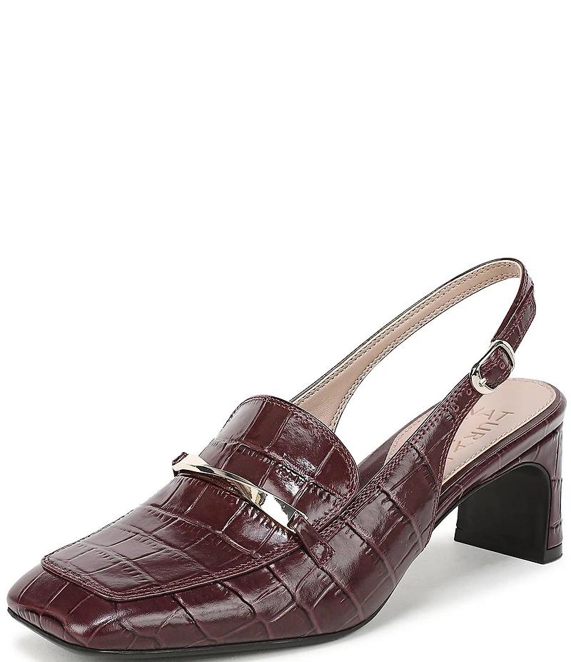 Naturalizer Cypress Croco Embossed Leather Bit Buckle Slingback Dress Pumps