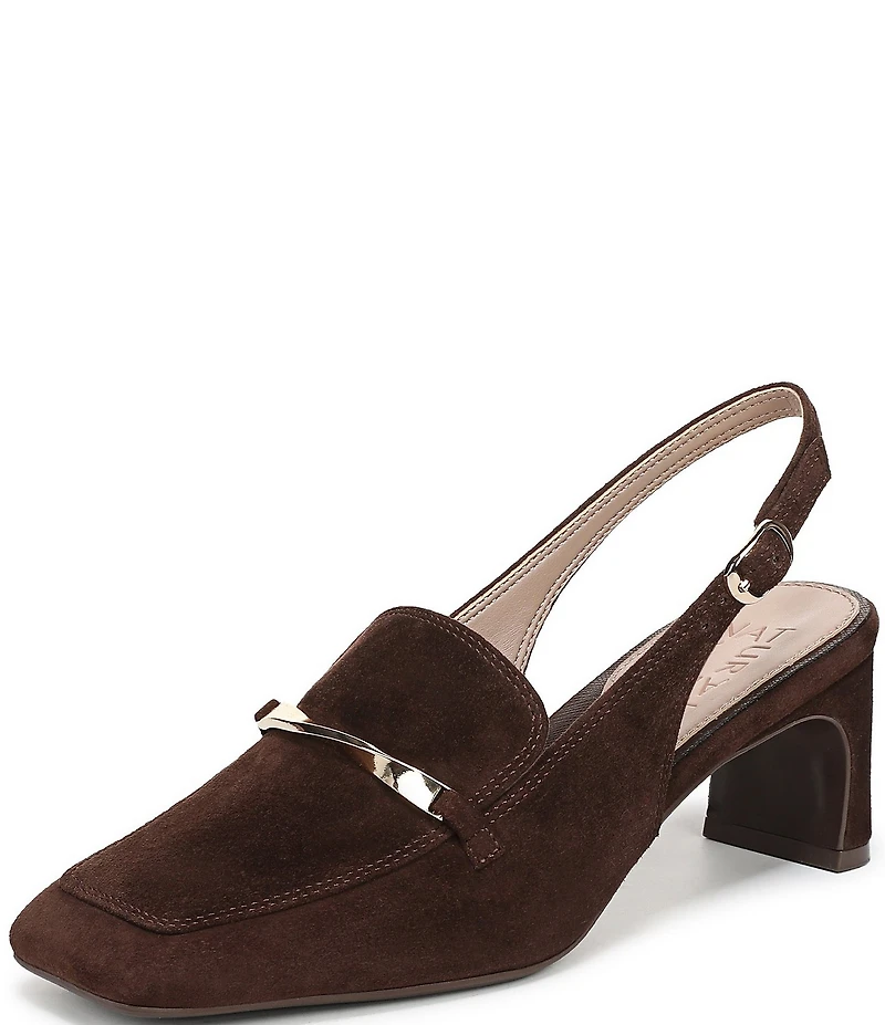 Naturalizer Cypress Suede Twist Bar Square Toe Slingback Loafer Pumps