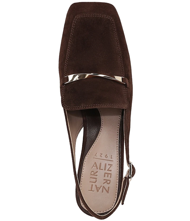 Naturalizer Cypress Suede Twist Bar Square Toe Slingback Loafer Pumps