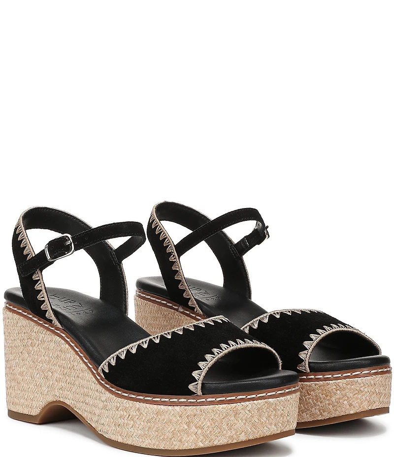 Naturalizer Della Suede Ankle Wrap Platform Wedge Sandals
