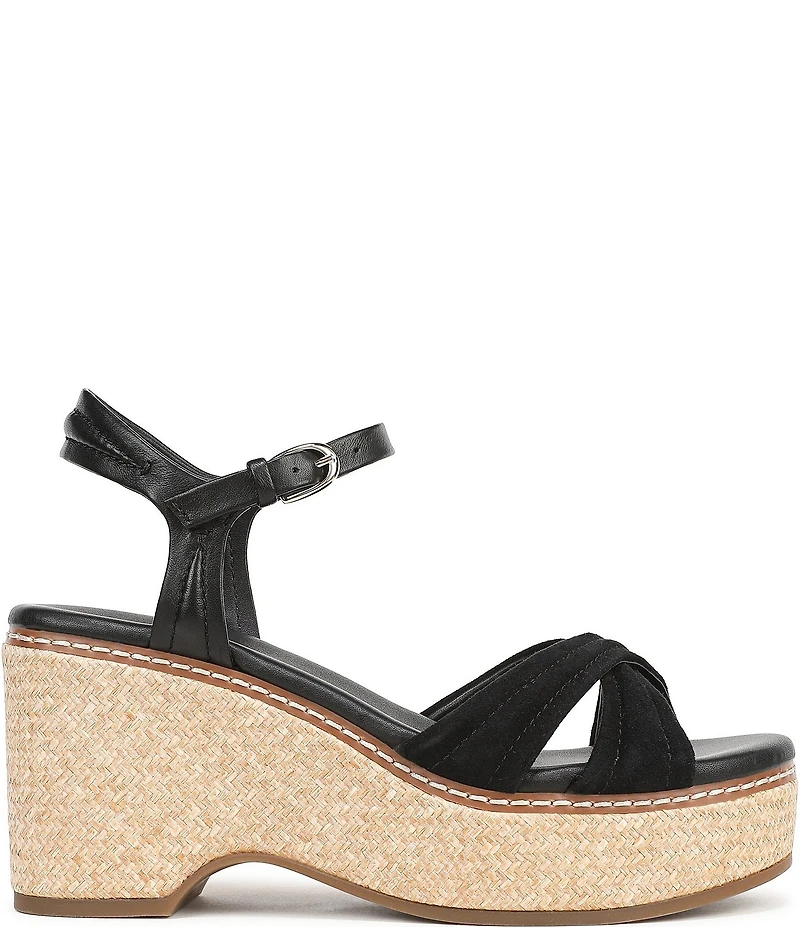 Naturalizer Dovie Leather and Suede Ankle Wrap Sandal Platform Raffia Wedges