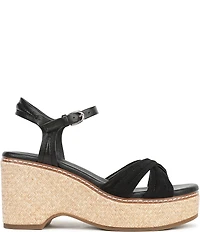 Naturalizer Dovie Leather and Suede Ankle Wrap Sandal Platform Raffia Wedges