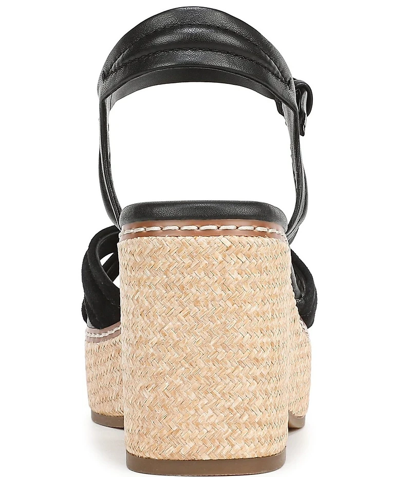 Naturalizer Dovie Leather and Suede Ankle Wrap Sandal Platform Raffia Wedges