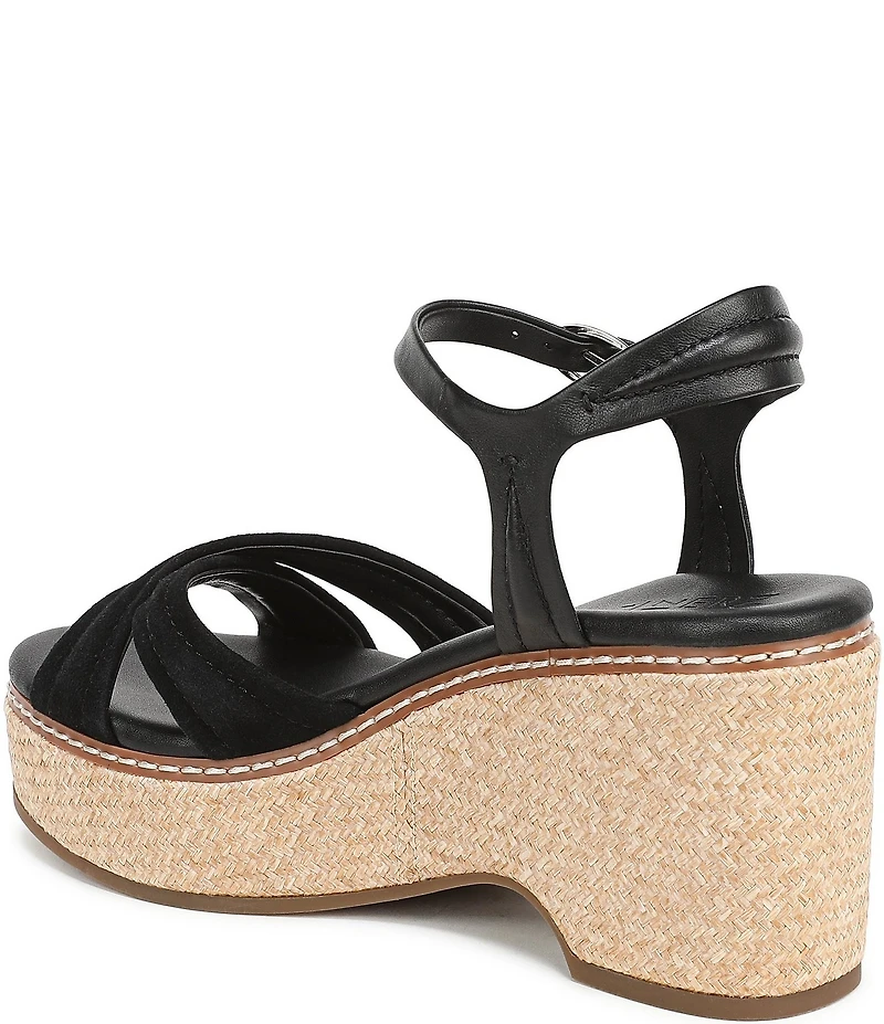 Naturalizer Dovie Leather and Suede Ankle Wrap Sandal Platform Raffia Wedges