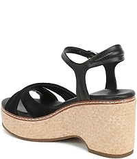 Naturalizer Dovie Leather and Suede Ankle Wrap Sandal Platform Raffia Wedges