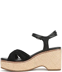 Naturalizer Dovie Leather and Suede Ankle Wrap Sandal Platform Raffia Wedges