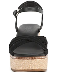 Naturalizer Dovie Leather and Suede Ankle Wrap Sandal Platform Raffia Wedges