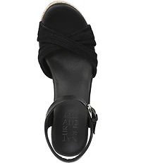 Naturalizer Dovie Leather and Suede Ankle Wrap Sandal Platform Raffia Wedges