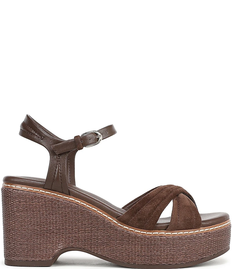 Naturalizer Dovie Leather and Suede Ankle Wrap Sandal Platform Raffia Wedges