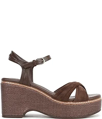 Naturalizer Dovie Leather and Suede Ankle Wrap Sandal Platform Raffia Wedges