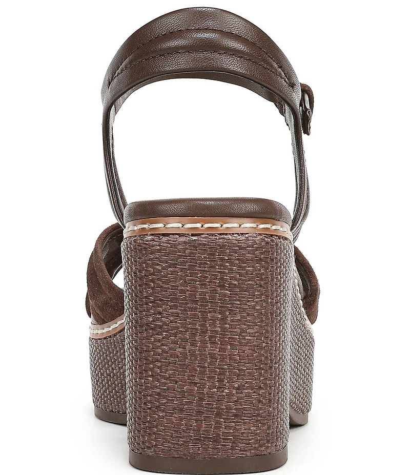 Naturalizer Dovie Leather and Suede Ankle Wrap Sandal Platform Raffia Wedges