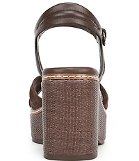 Naturalizer Dovie Leather and Suede Ankle Wrap Sandal Platform Raffia Wedges