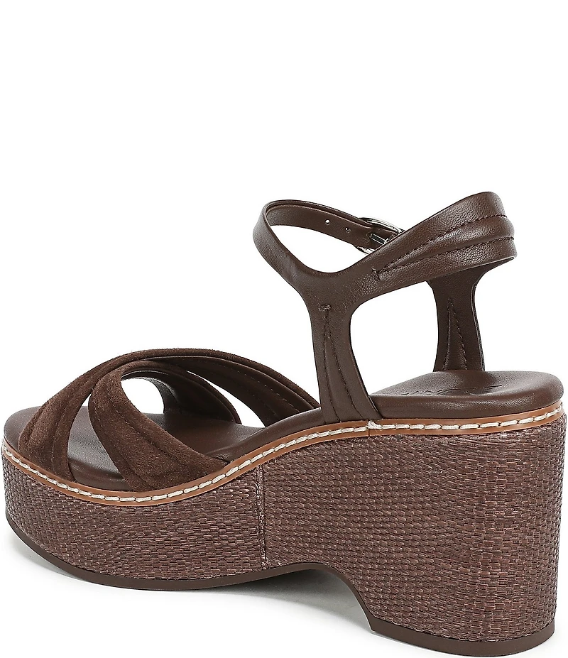 Naturalizer Dovie Leather and Suede Ankle Wrap Sandal Platform Raffia Wedges
