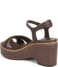 Naturalizer Dovie Leather and Suede Ankle Wrap Sandal Platform Raffia Wedges