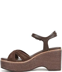 Naturalizer Dovie Leather and Suede Ankle Wrap Sandal Platform Raffia Wedges
