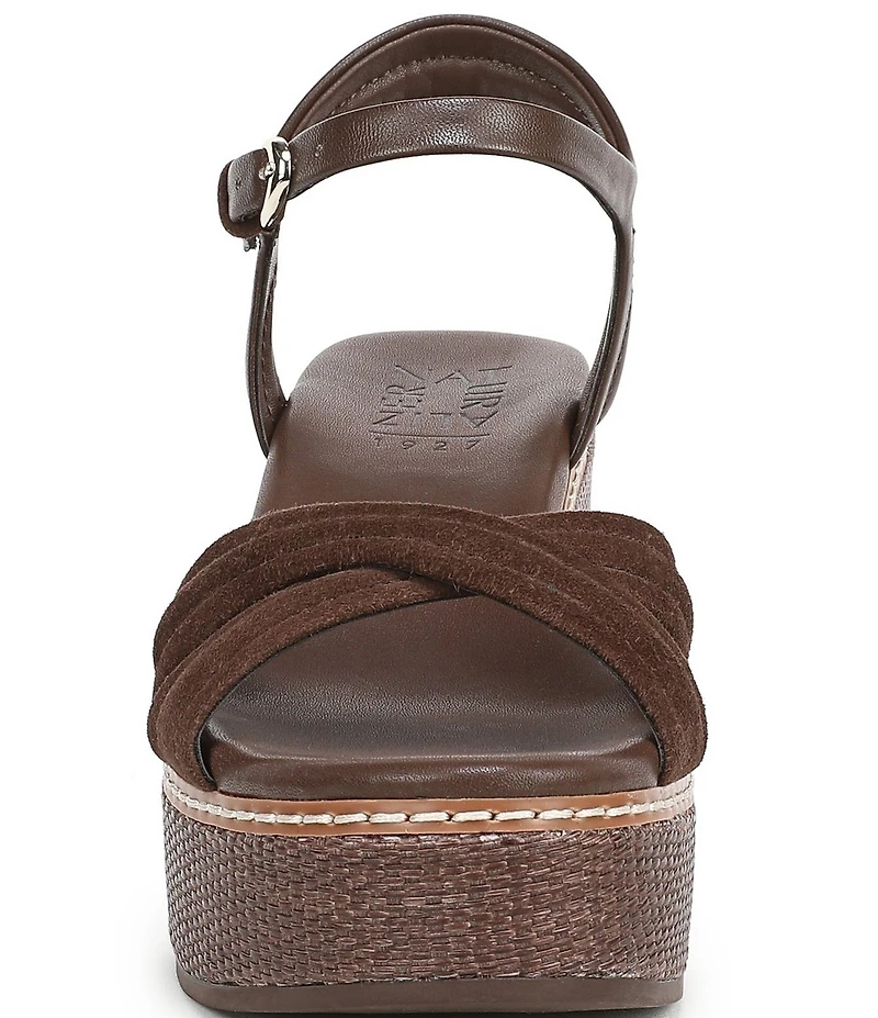 Naturalizer Dovie Leather and Suede Ankle Wrap Sandal Platform Raffia Wedges