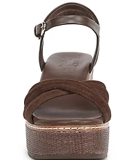 Naturalizer Dovie Leather and Suede Ankle Wrap Sandal Platform Raffia Wedges