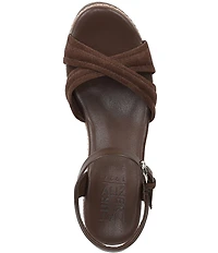 Naturalizer Dovie Leather and Suede Ankle Wrap Sandal Platform Raffia Wedges