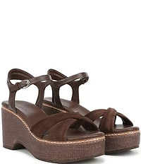Naturalizer Dovie Leather and Suede Ankle Wrap Sandal Platform Raffia Wedges