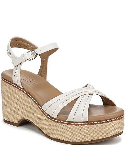 Naturalizer Dovie Leather Ankle Wrap Sandal Platform Raffia Wedge Sandals