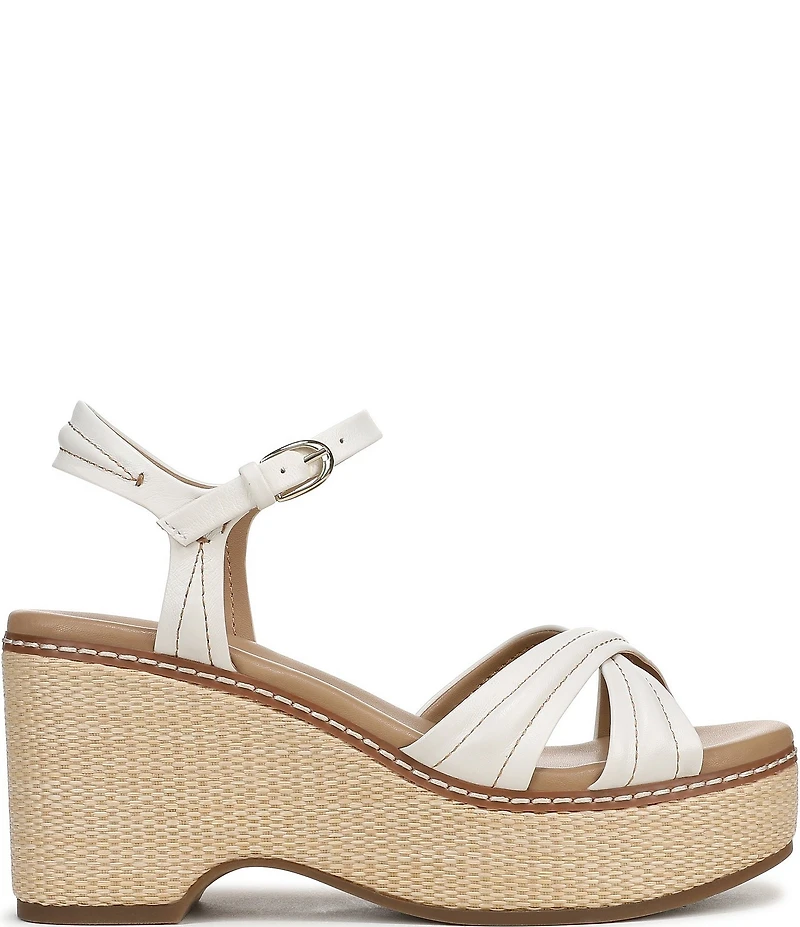 Naturalizer Dovie Leather Ankle Wrap Sandal Platform Raffia Wedge Sandals