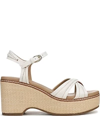 Naturalizer Dovie Leather Ankle Wrap Sandal Platform Raffia Wedge Sandals