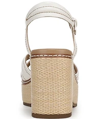 Naturalizer Dovie Leather Ankle Wrap Sandal Platform Raffia Wedge Sandals