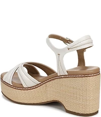 Naturalizer Dovie Leather Ankle Wrap Sandal Platform Raffia Wedge Sandals