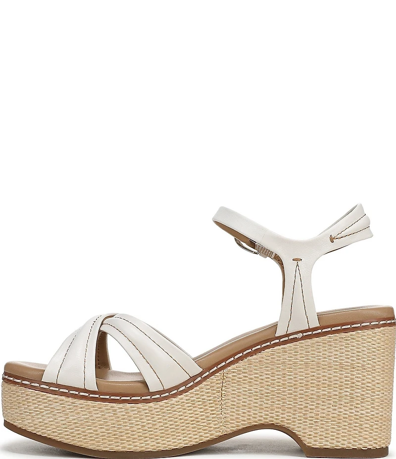 Naturalizer Dovie Leather Ankle Wrap Sandal Platform Raffia Wedge Sandals