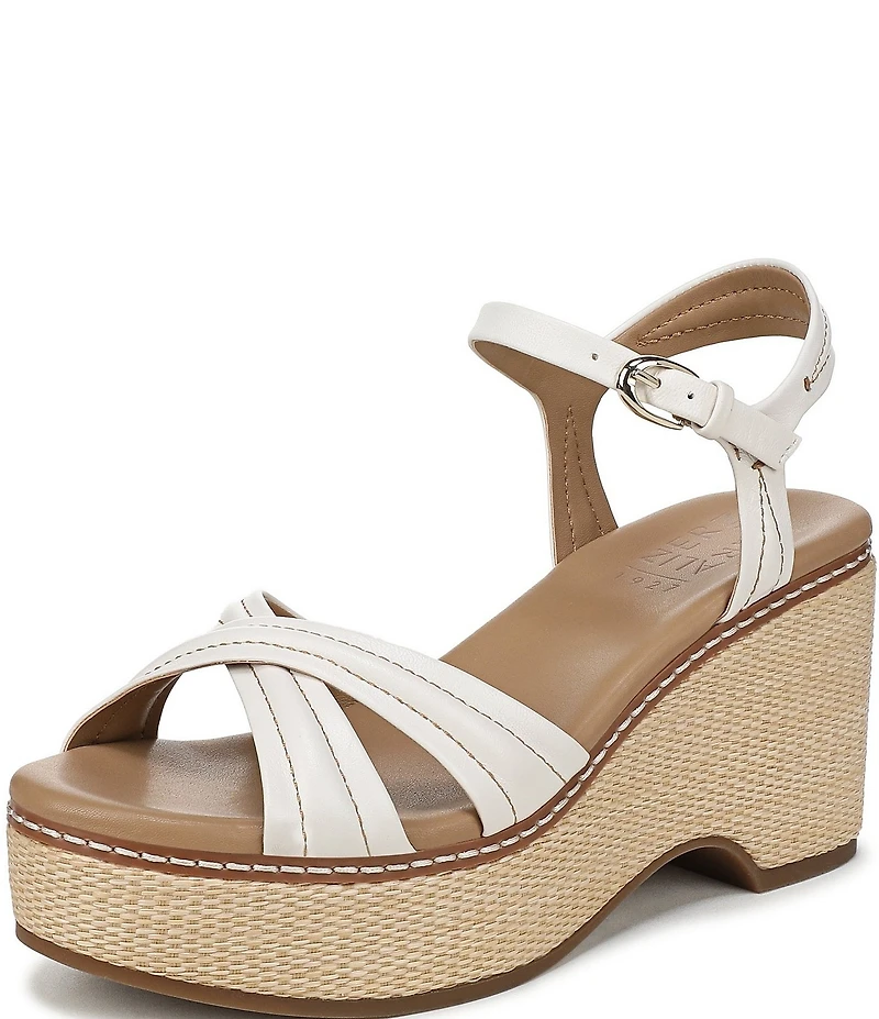 Naturalizer Dovie Leather Ankle Wrap Sandal Platform Raffia Wedge Sandals