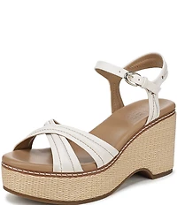 Naturalizer Dovie Leather Ankle Wrap Sandal Platform Raffia Wedge Sandals