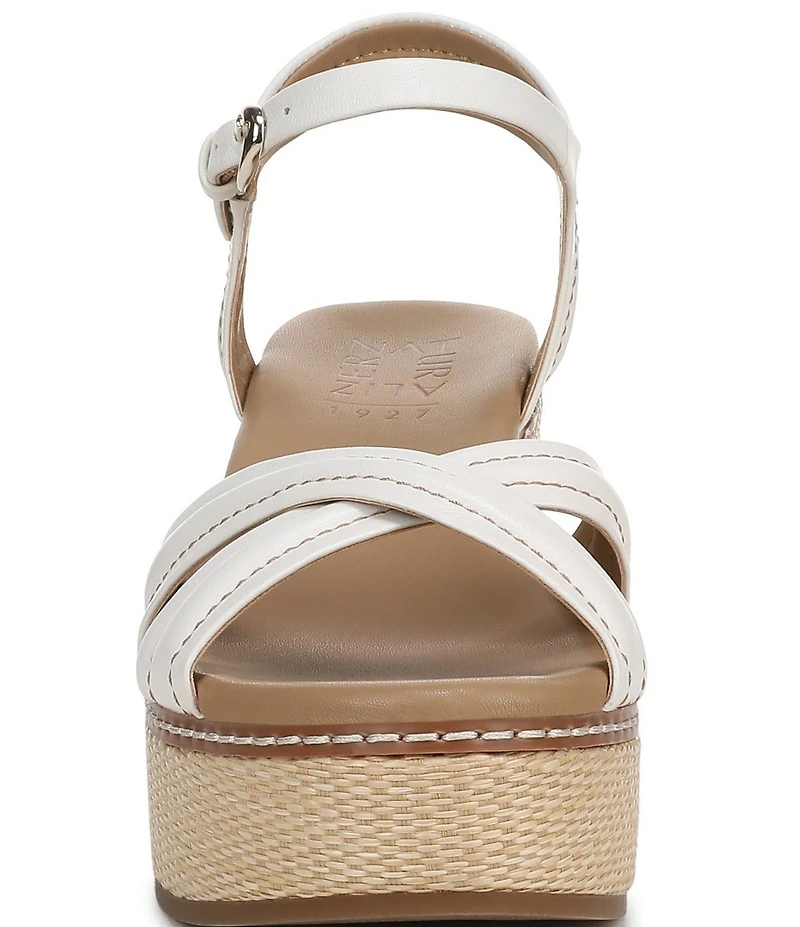 Naturalizer Dovie Leather Ankle Wrap Sandal Platform Raffia Wedge Sandals
