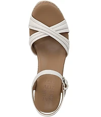 Naturalizer Dovie Leather Ankle Wrap Sandal Platform Raffia Wedge Sandals