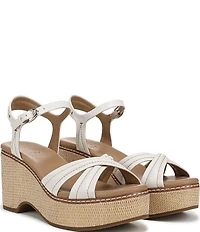 Naturalizer Dovie Leather Ankle Wrap Sandal Platform Raffia Wedge Sandals