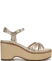 Naturalizer Dovie Leather Ankle Wrap Sandal Platform Raffia Wedge Sandals