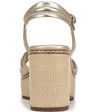 Naturalizer Dovie Leather Ankle Wrap Sandal Platform Raffia Wedge Sandals