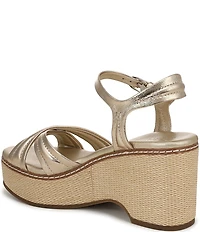 Naturalizer Dovie Leather Ankle Wrap Sandal Platform Raffia Wedge Sandals