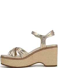 Naturalizer Dovie Leather Ankle Wrap Sandal Platform Raffia Wedge Sandals