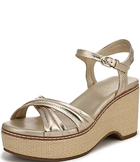 Naturalizer Dovie Leather Ankle Wrap Sandal Platform Raffia Wedge Sandals