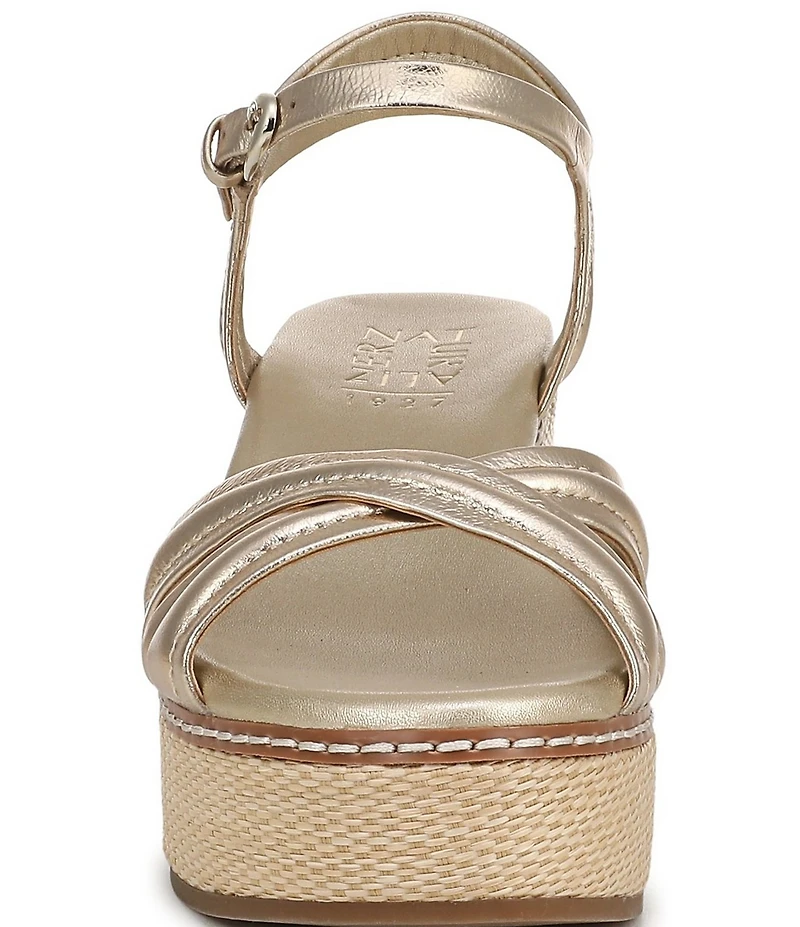 Naturalizer Dovie Leather Ankle Wrap Sandal Platform Raffia Wedge Sandals