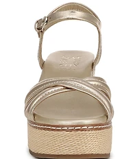 Naturalizer Dovie Leather Ankle Wrap Sandal Platform Raffia Wedge Sandals