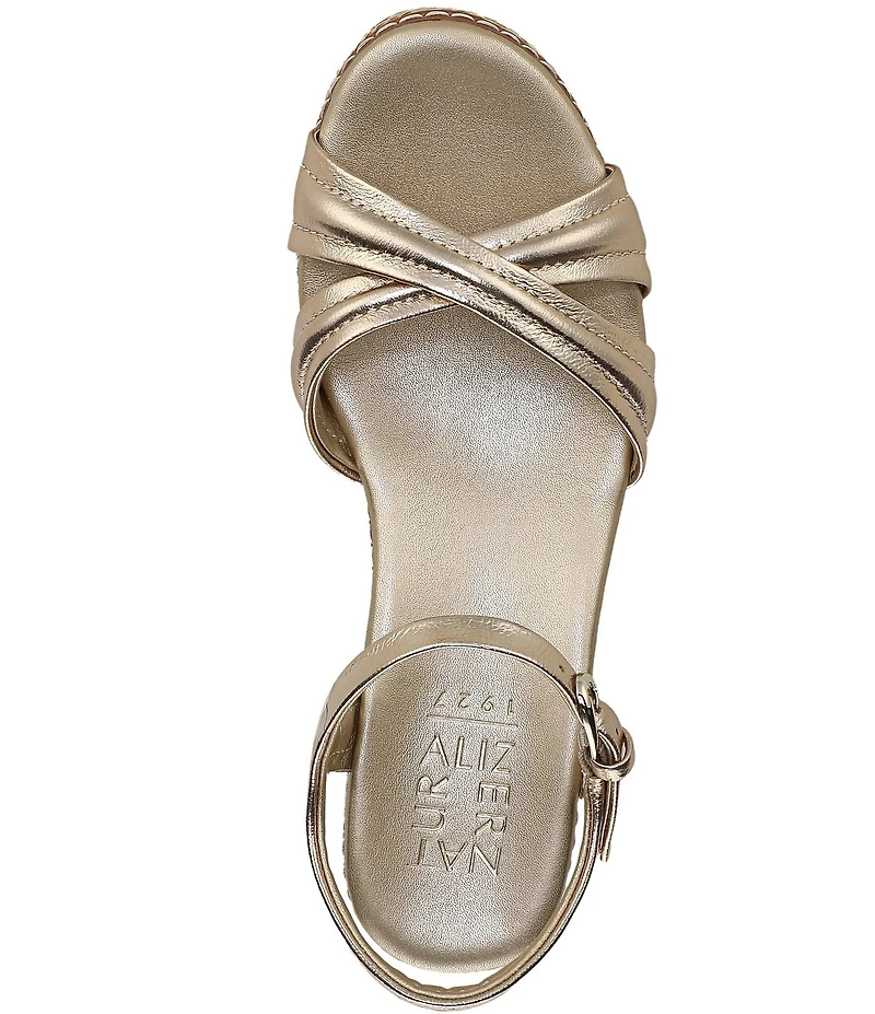 Naturalizer Dovie Leather Ankle Wrap Sandal Platform Raffia Wedge Sandals